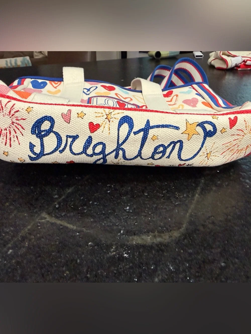 Brighton Love Mini Tote Crossbody Bag Hearts Red White Blue Multicolor Canvas